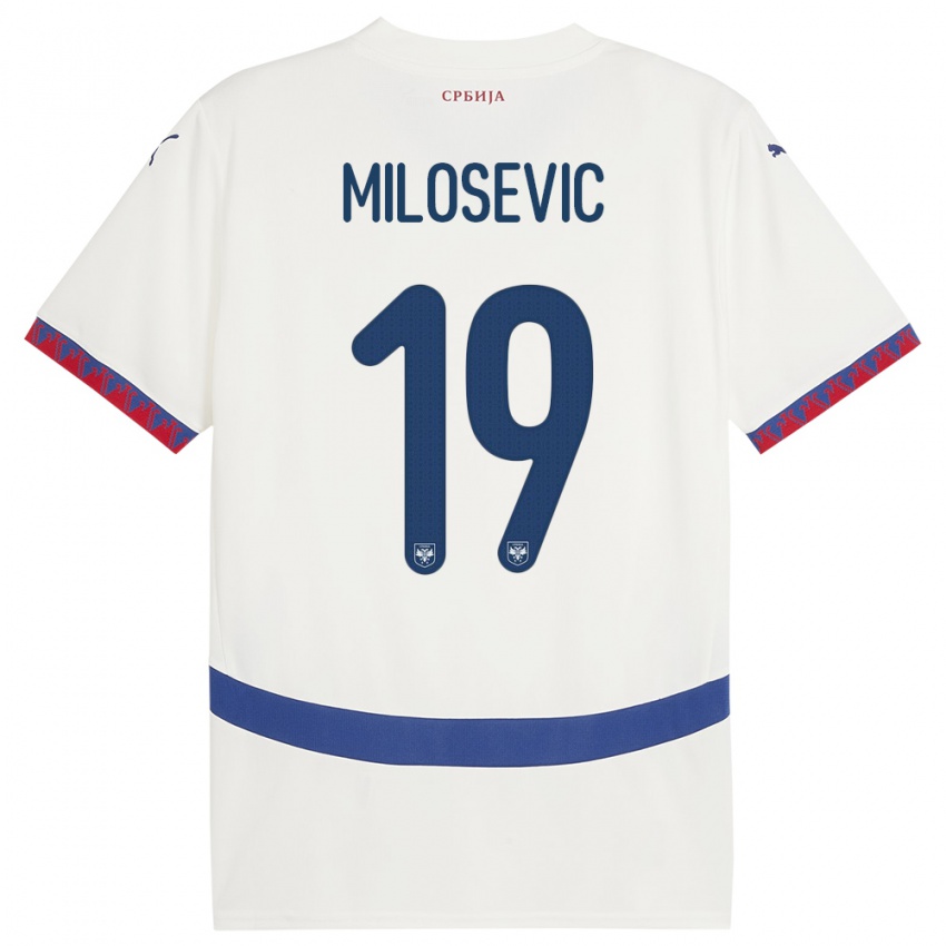 Hombre Camiseta Serbia Jovan Milosevic #19 Blanco 2ª Equipación 24-26 La Camisa Perú