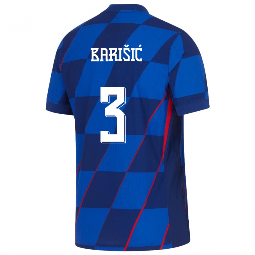 Hombre Camiseta Croacia Borna Barisic #3 Azul 2ª Equipación 24-26 La Camisa Perú