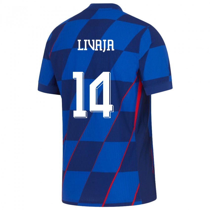 Hombre Camiseta Croacia Marko Livaja #14 Azul 2ª Equipación 24-26 La Camisa Perú