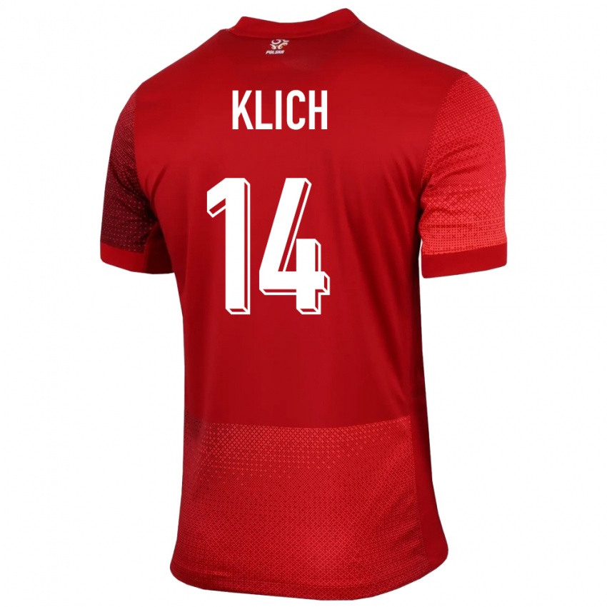 Hombre Camiseta Polonia Mateusz Klich #14 Rojo 2ª Equipación 24-26 La Camisa Perú