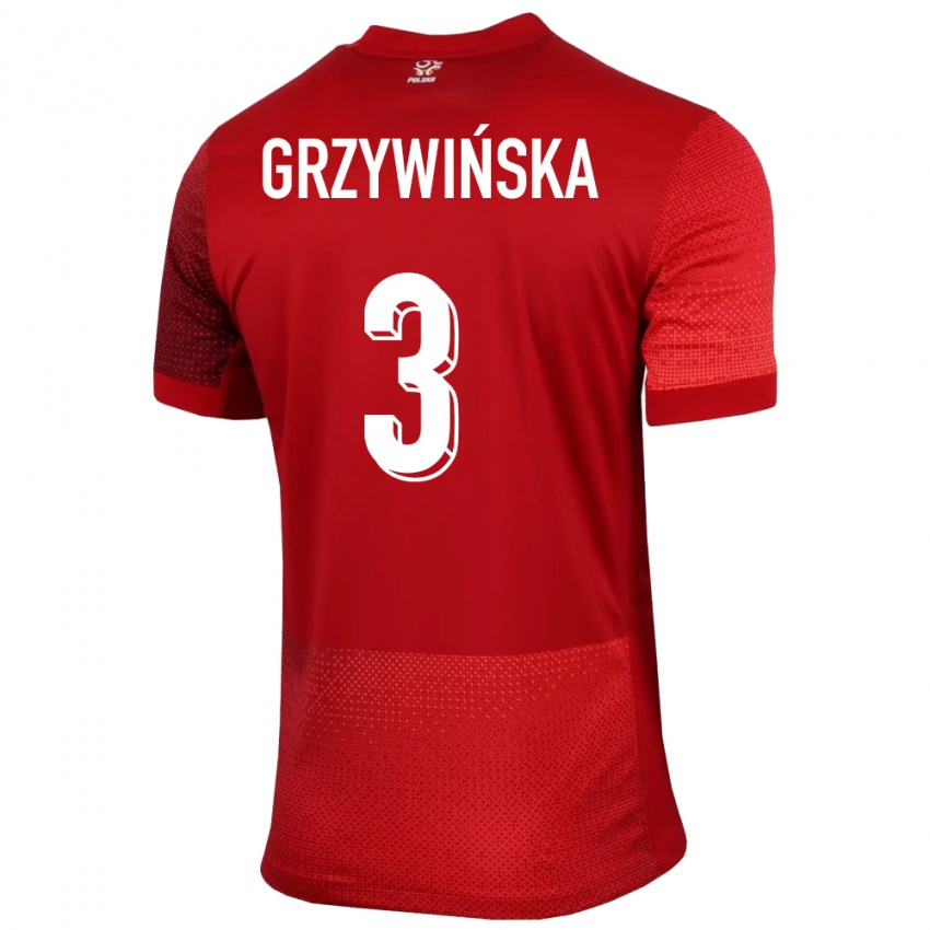 Hombre Camiseta Polonia Gabriela Grzywinska #3 Rojo 2ª Equipación 24-26 La Camisa Perú