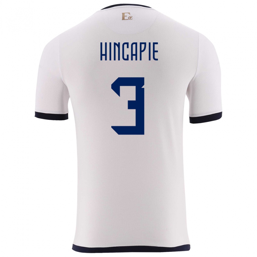 Hombre Camiseta Ecuador Piero Hincapie #3 Blanco 2ª Equipación 24-26 La Camisa Perú