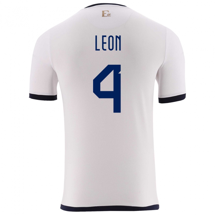 Hombre Camiseta Ecuador Fernando Leon #4 Blanco 2ª Equipación 24-26 La Camisa Perú