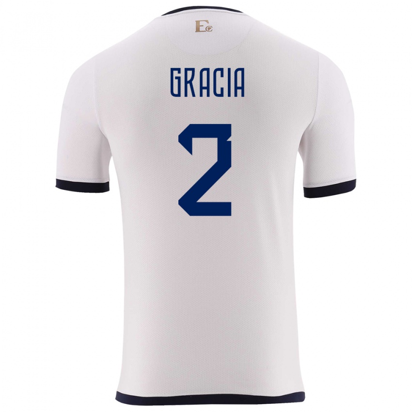 Hombre Camiseta Ecuador Ericka Gracia #2 Blanco 2ª Equipación 24-26 La Camisa Perú