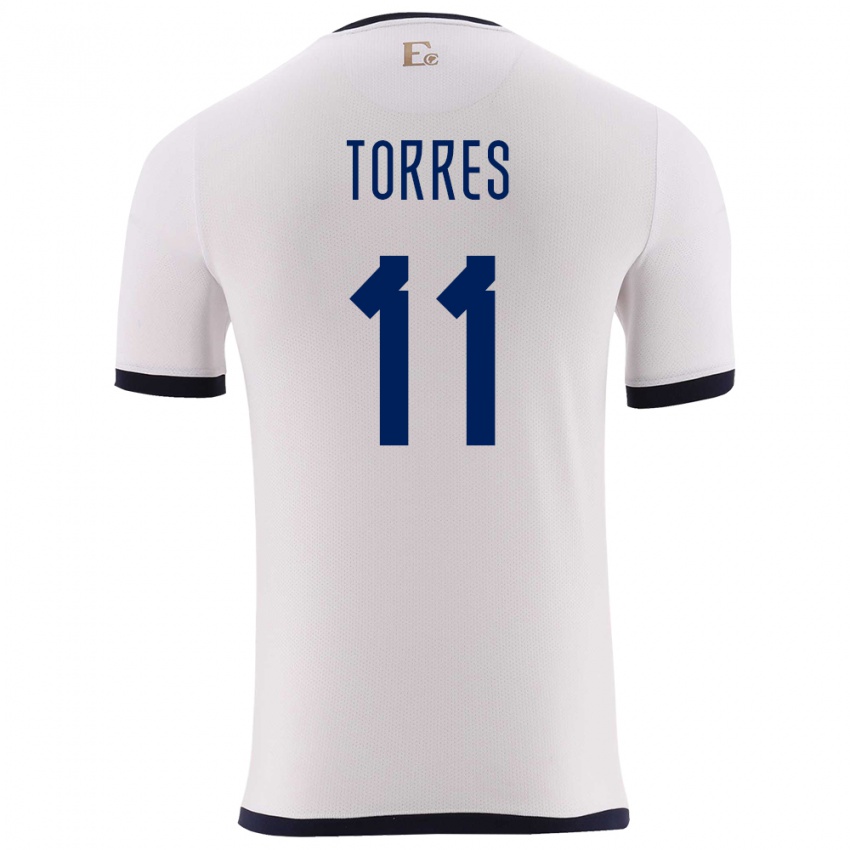 Hombre Camiseta Ecuador Ambar Torres #11 Blanco 2ª Equipación 24-26 La Camisa Perú