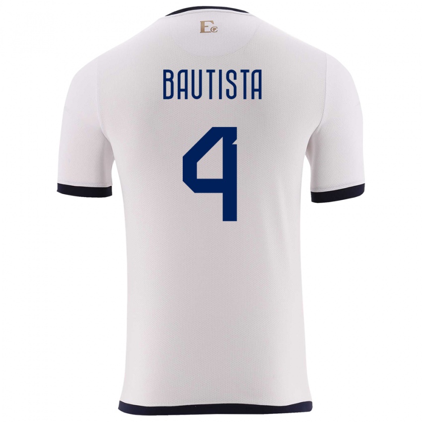 Hombre Camiseta Ecuador Davis Bautista #4 Blanco 2ª Equipación 24-26 La Camisa Perú