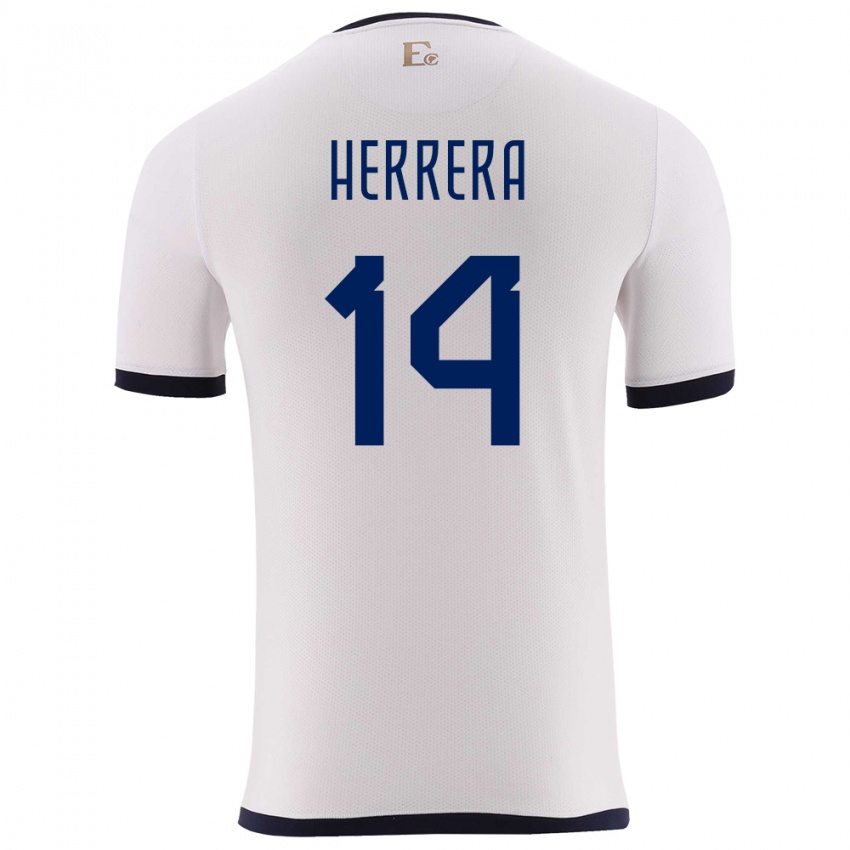 Hombre Camiseta Ecuador Orlando Herrera #14 Blanco 2ª Equipación 24-26 La Camisa Perú