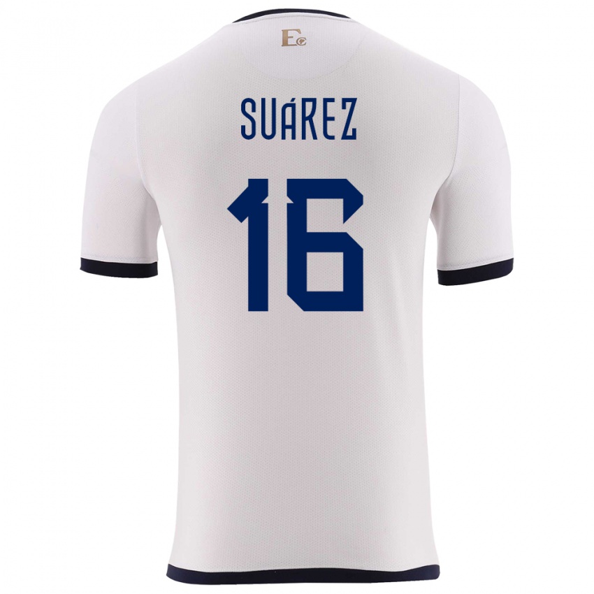 Hombre Camiseta Ecuador Ariel Suarez #16 Blanco 2ª Equipación 24-26 La Camisa Perú