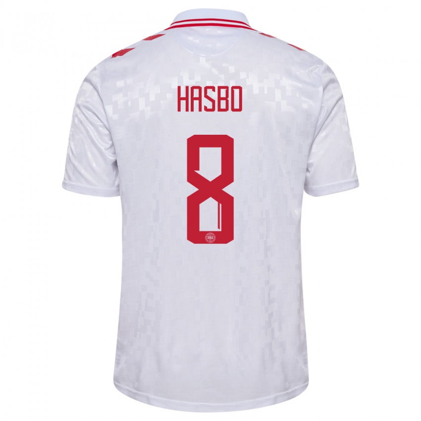 Hombre Camiseta Dinamarca Josefine Hasbo #8 Blanco 2ª Equipación 24-26 La Camisa Perú