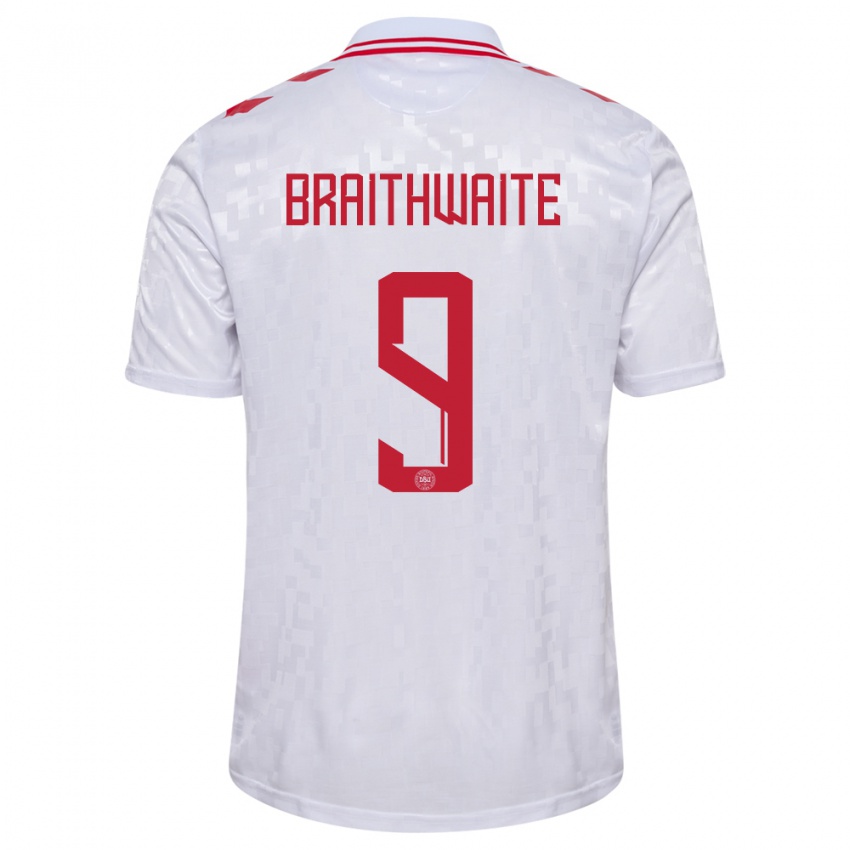 Hombre Camiseta Dinamarca Martin Braithwaite #9 Blanco 2ª Equipación 24-26 La Camisa Perú