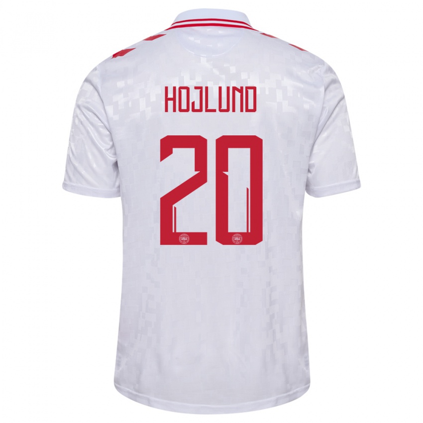 Hombre Camiseta Dinamarca Rasmus Hojlund #20 Blanco 2ª Equipación 24-26 La Camisa Perú