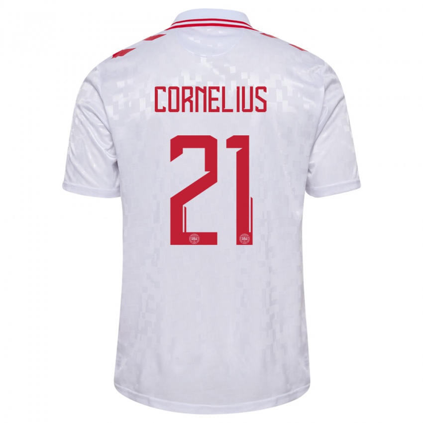 Hombre Camiseta Dinamarca Andreas Cornelius #21 Blanco 2ª Equipación 24-26 La Camisa Perú