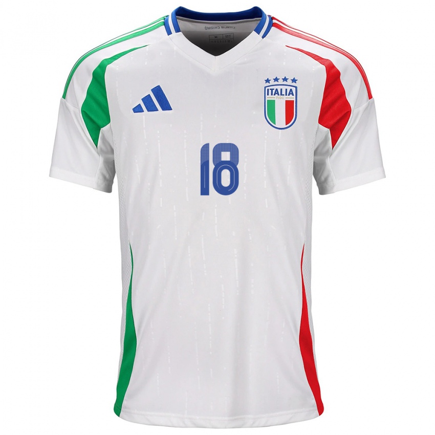 Hombre Camiseta Italia Nicolò Barella #18 Blanco 2ª Equipación 24-26 La Camisa Perú