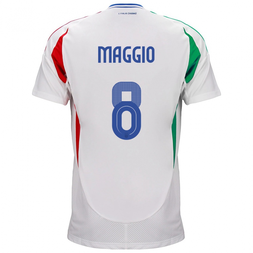 Hombre Camiseta Italia Luca Di Maggio #8 Blanco 2ª Equipación 24-26 La Camisa Perú
