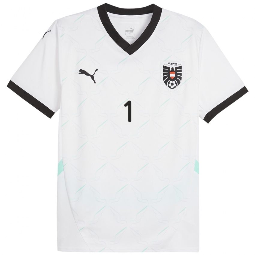 Hombre Camiseta Austria Manuela Zinsberger #1 Blanco 2ª Equipación 24-26 La Camisa Perú