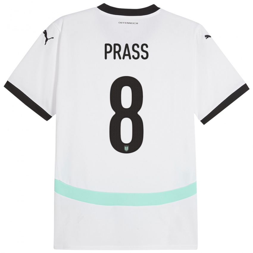 Hombre Camiseta Austria Alexander Prass #8 Blanco 2ª Equipación 24-26 La Camisa Perú