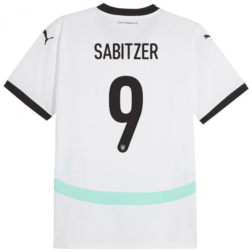 Hombre Camiseta Austria Marcel Sabitzer #9 Blanco 2ª Equipación 24-26 La Camisa Perú