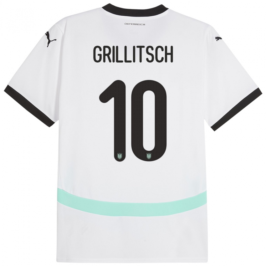 Hombre Camiseta Austria Florian Grillitsch #10 Blanco 2ª Equipación 24-26 La Camisa Perú