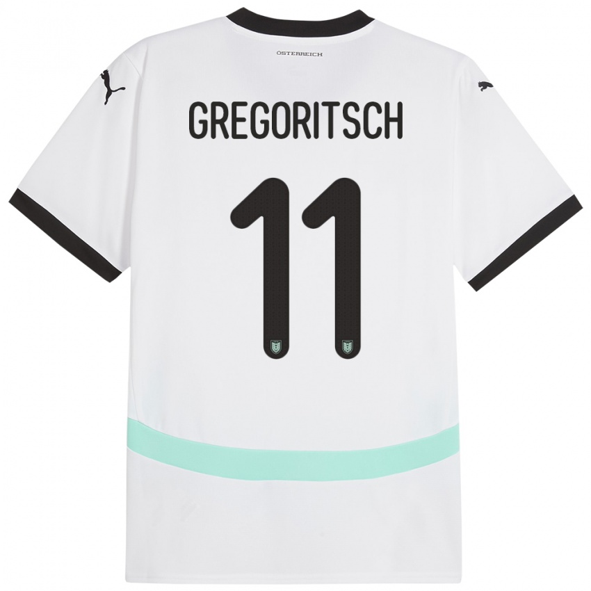 Hombre Camiseta Austria Michael Gregoritsch #11 Blanco 2ª Equipación 24-26 La Camisa Perú