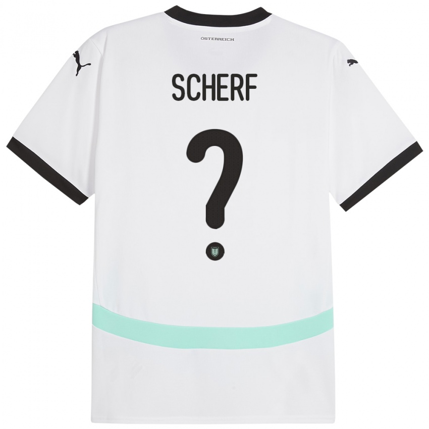 Hombre Camiseta Austria Elias Scherf #0 Blanco 2ª Equipación 24-26 La Camisa Perú