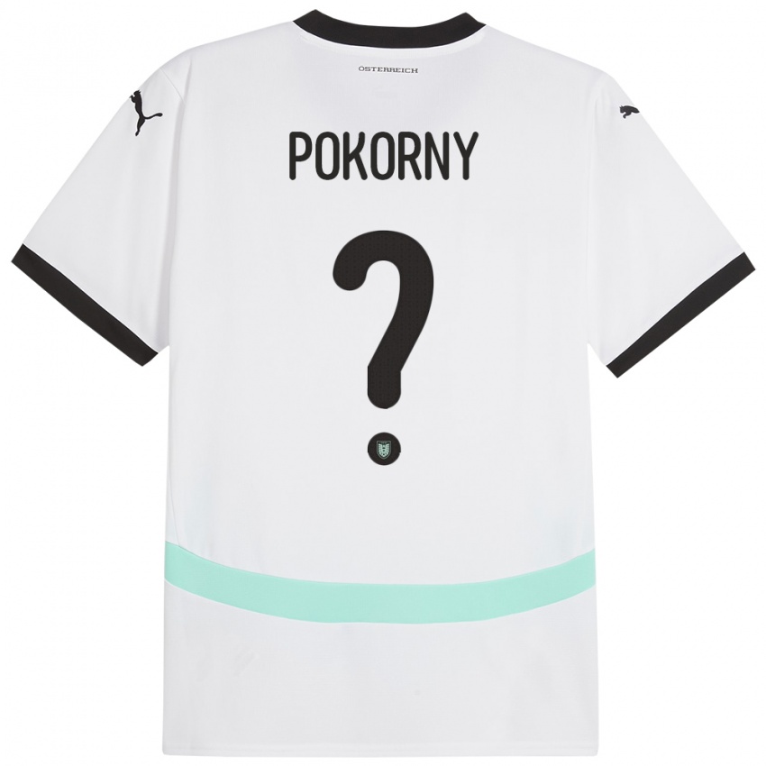Hombre Camiseta Austria Jakob Pokorny #0 Blanco 2ª Equipación 24-26 La Camisa Perú