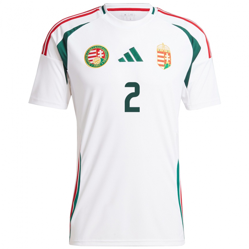 Hombre Camiseta Hungría Dominik Csorba #2 Blanco 2ª Equipación 24-26 La Camisa Perú