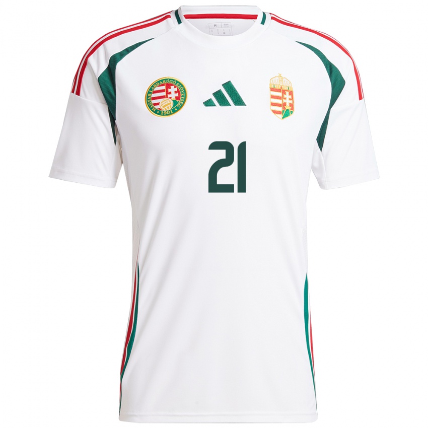 Hombre Camiseta Hungría Bernadett Zágor #21 Blanco 2ª Equipación 24-26 La Camisa Perú