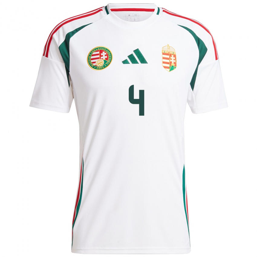 Hombre Camiseta Hungría Sára Pusztai #4 Blanco 2ª Equipación 24-26 La Camisa Perú