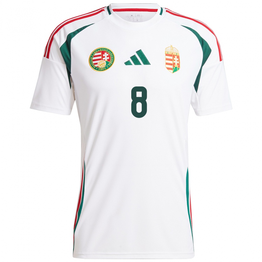 Hombre Camiseta Hungría Ádám Décsy #8 Blanco 2ª Equipación 24-26 La Camisa Perú