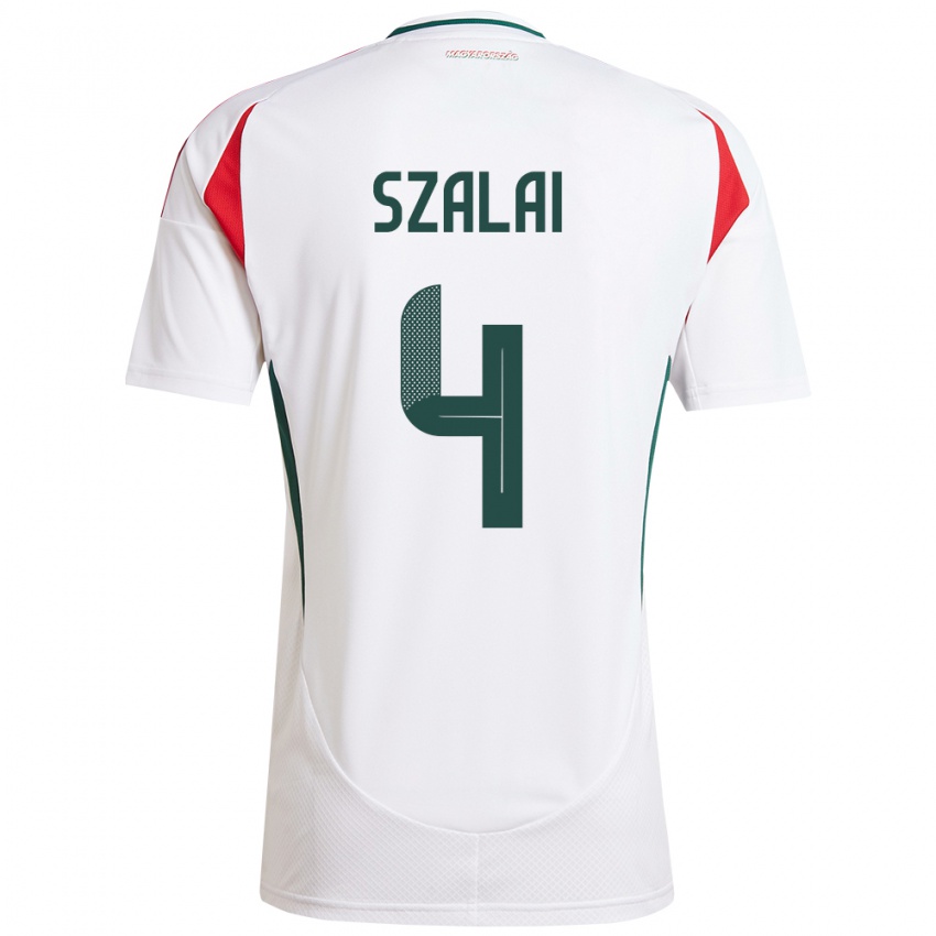 Hombre Camiseta Hungría Attila Szalai #4 Blanco 2ª Equipación 24-26 La Camisa Perú