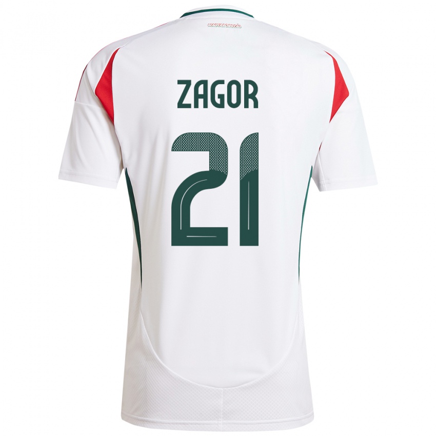 Hombre Camiseta Hungría Bernadett Zágor #21 Blanco 2ª Equipación 24-26 La Camisa Perú