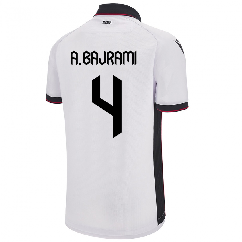 Hombre Camiseta Albania Adrian Bajrami #4 Blanco 2ª Equipación 24-26 La Camisa Perú