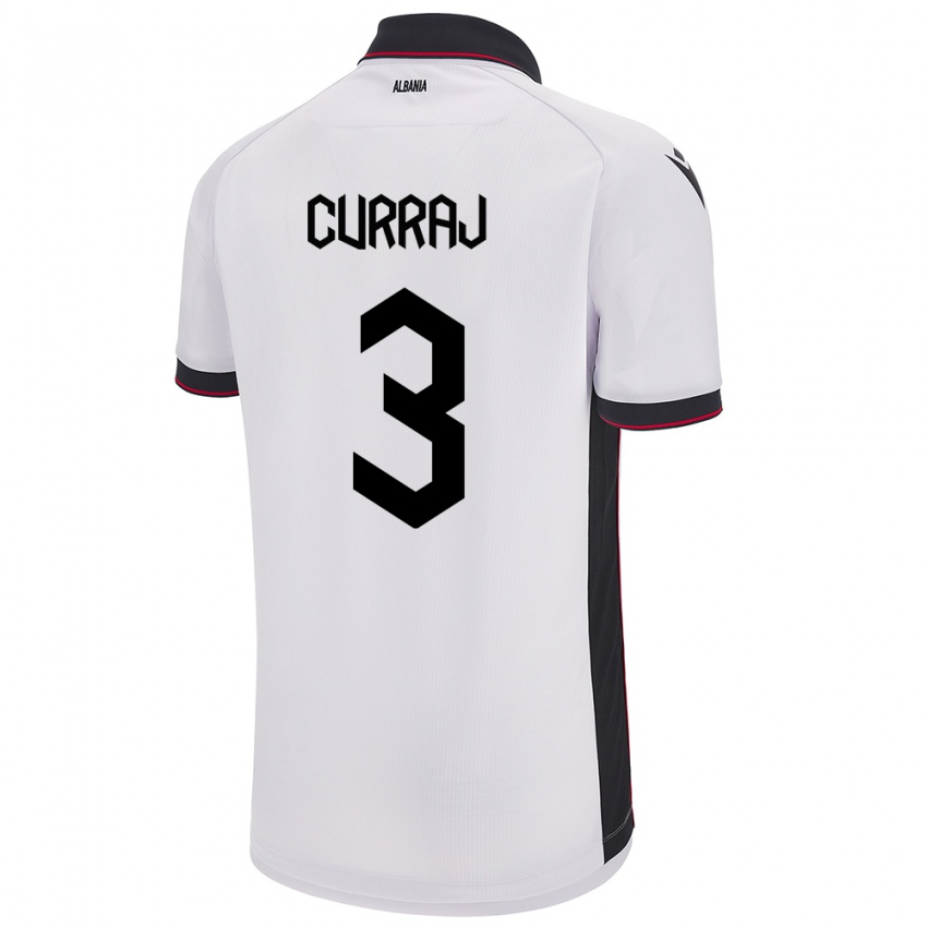 Hombre Camiseta Albania Arbenita Curraj #3 Blanco 2ª Equipación 24-26 La Camisa Perú