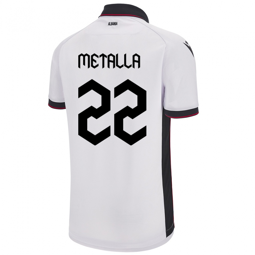 Hombre Camiseta Albania Mikaela Metalla #22 Blanco 2ª Equipación 24-26 La Camisa Perú