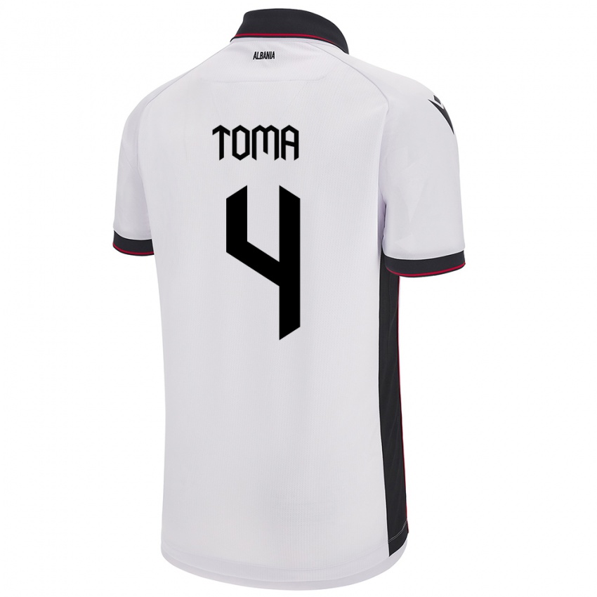 Hombre Camiseta Albania Stella Toma #4 Blanco 2ª Equipación 24-26 La Camisa Perú