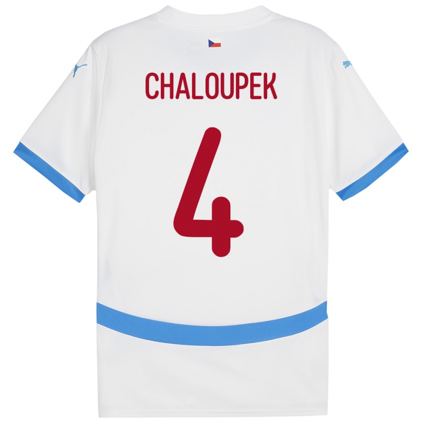 Hombre Camiseta Chequia Stepan Chaloupek #4 Blanco 2ª Equipación 24-26 La Camisa Perú