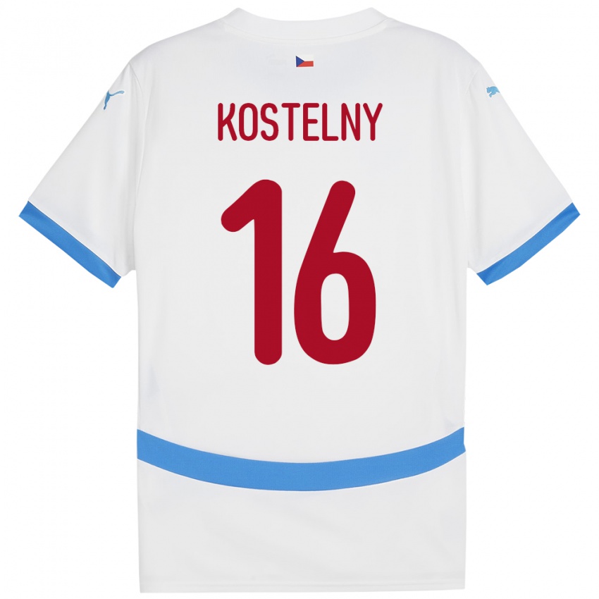 Hombre Camiseta Chequia Krystof Kostelny #16 Blanco 2ª Equipación 24-26 La Camisa Perú