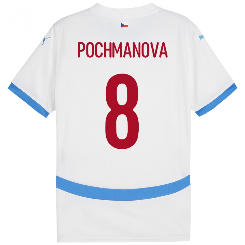 Hombre Camiseta Chequia Aneta Pochmanová #8 Blanco 2ª Equipación 24-26 La Camisa Perú