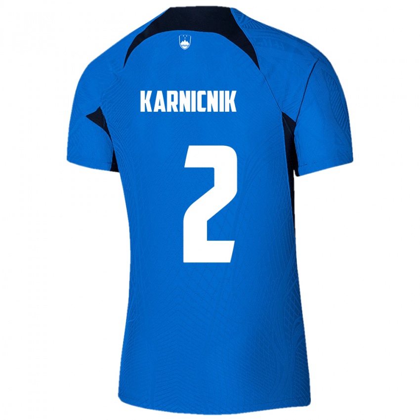 Hombre Camiseta Eslovenia Zan Karnicnik #2 Azul 2ª Equipación 24-26 La Camisa Perú