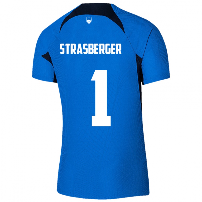 Hombre Camiseta Eslovenia Tim Strasberger #1 Azul 2ª Equipación 24-26 La Camisa Perú