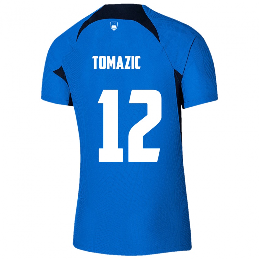 Hombre Camiseta Eslovenia Lukas Tomazic #12 Azul 2ª Equipación 24-26 La Camisa Perú