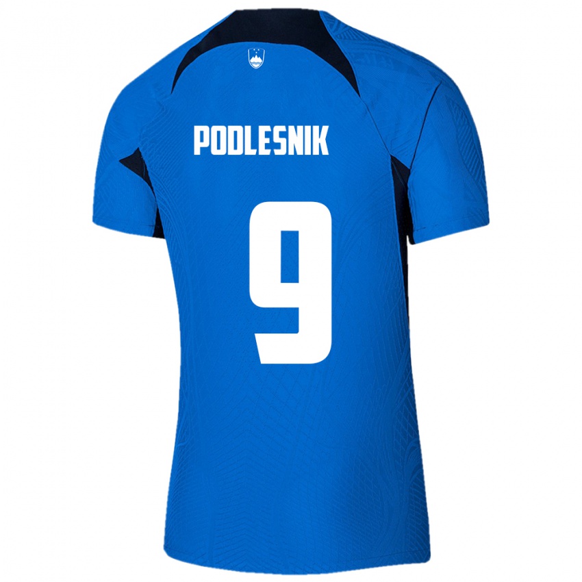 Hombre Camiseta Eslovenia Nik Podlesnik #9 Azul 2ª Equipación 24-26 La Camisa Perú