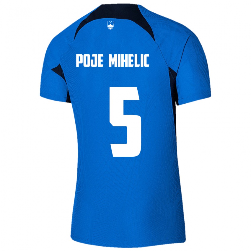 Hombre Camiseta Eslovenia Naja Poje Mihelič #5 Azul 2ª Equipación 24-26 La Camisa Perú