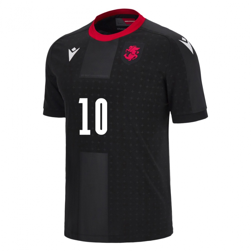 Hombre Camiseta Georgia Nikoloz Kvelashvili #10 Negro 2ª Equipación 24-26 La Camisa Perú