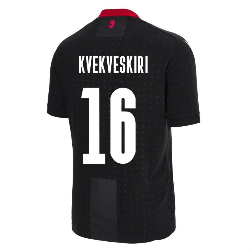 Hombre Camiseta Georgia Nika Kvekveskiri #16 Negro 2ª Equipación 24-26 La Camisa Perú