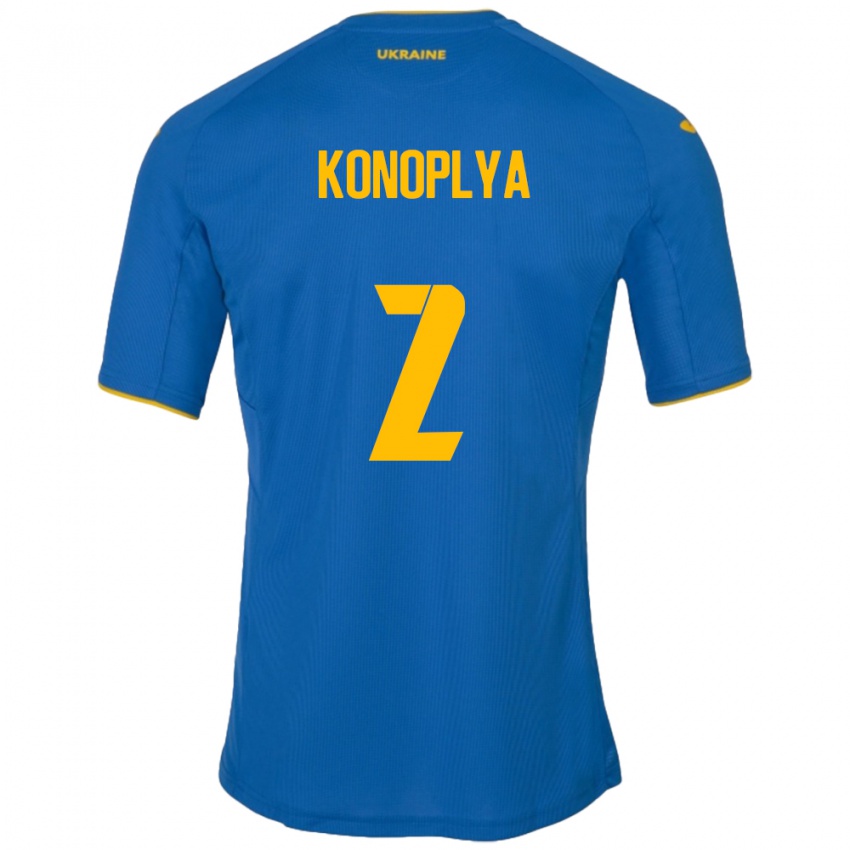 Hombre Camiseta Ucrania Yukhym Konoplya #2 Azul 2ª Equipación 24-26 La Camisa Perú