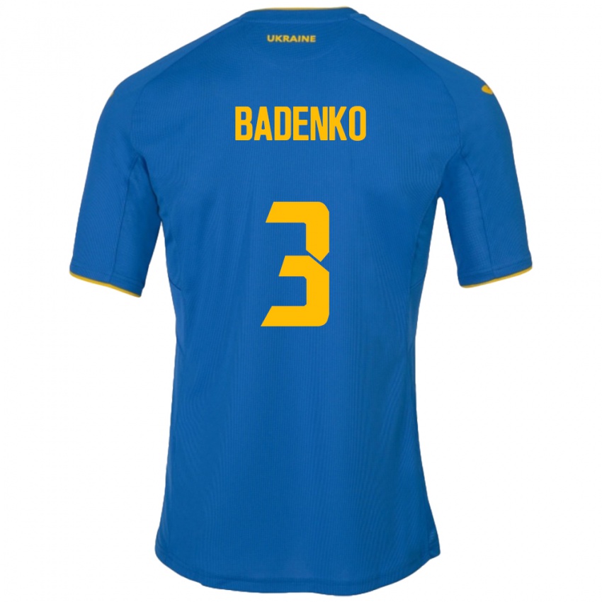 Hombre Camiseta Ucrania Ilya Badenko #3 Azul 2ª Equipación 24-26 La Camisa Perú