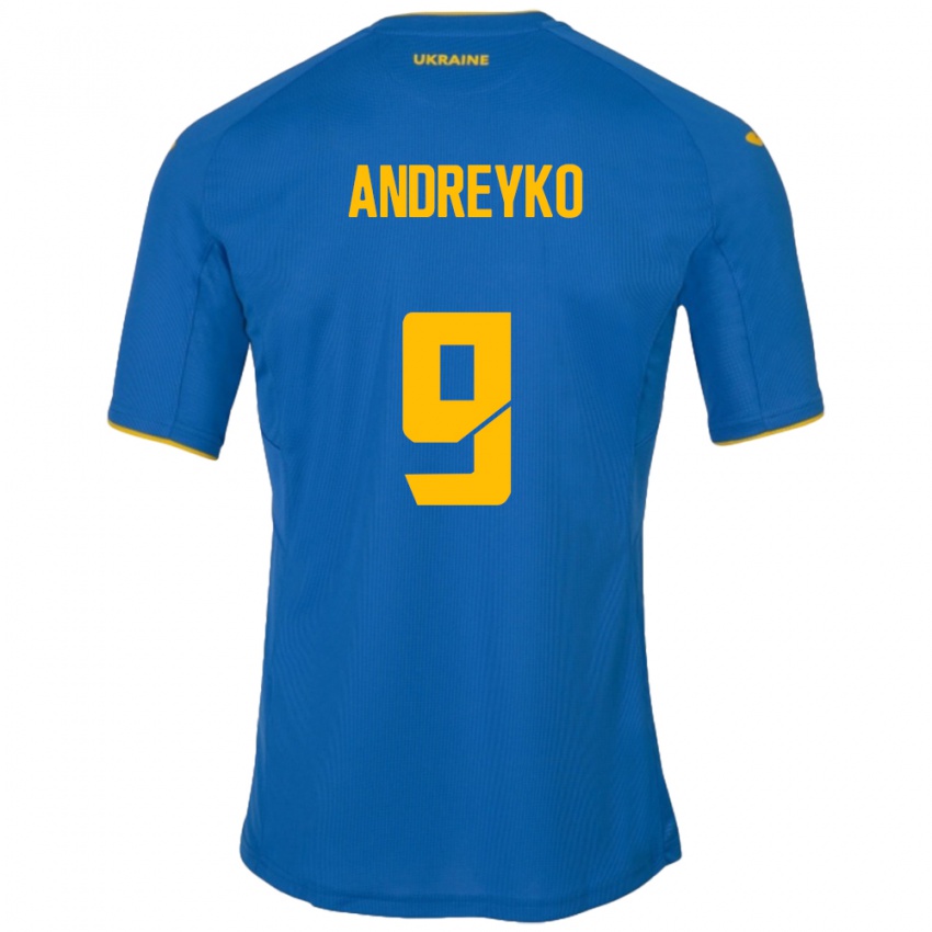 Hombre Camiseta Ucrania Ivan Andreyko #9 Azul 2ª Equipación 24-26 La Camisa Perú