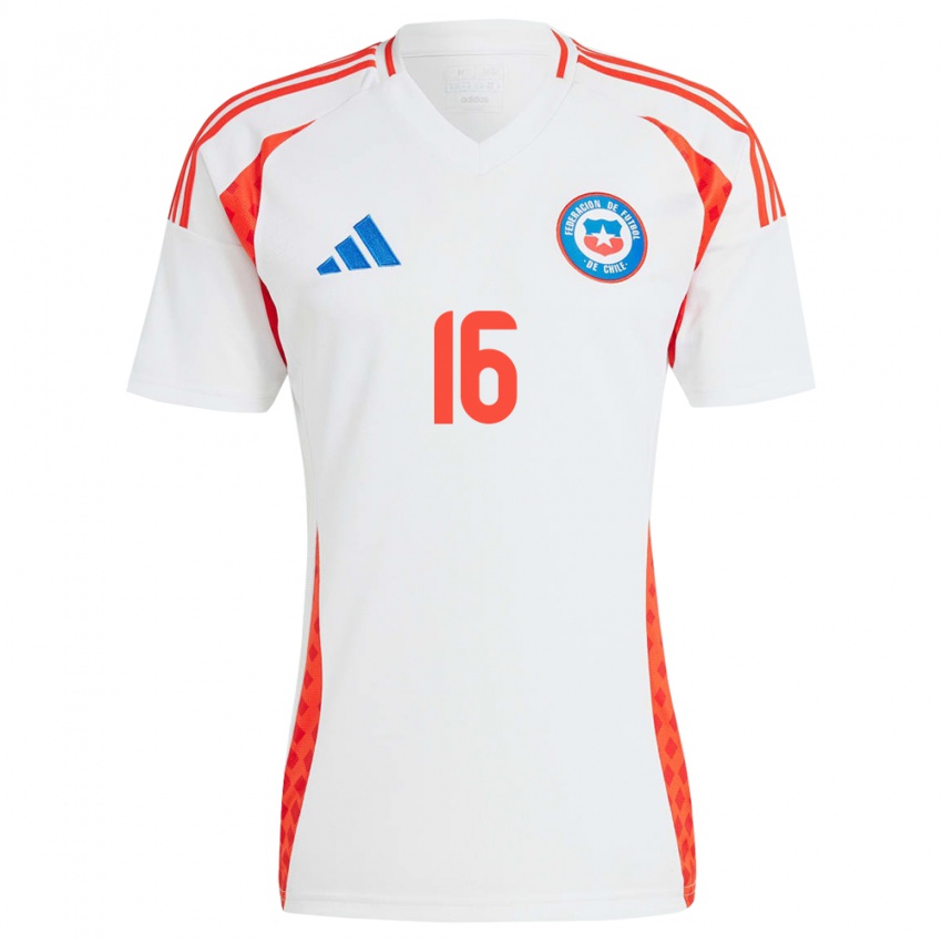 Hombre Camiseta Chile Felipe Faúndez #16 Blanco 2ª Equipación 24-26 La Camisa Perú