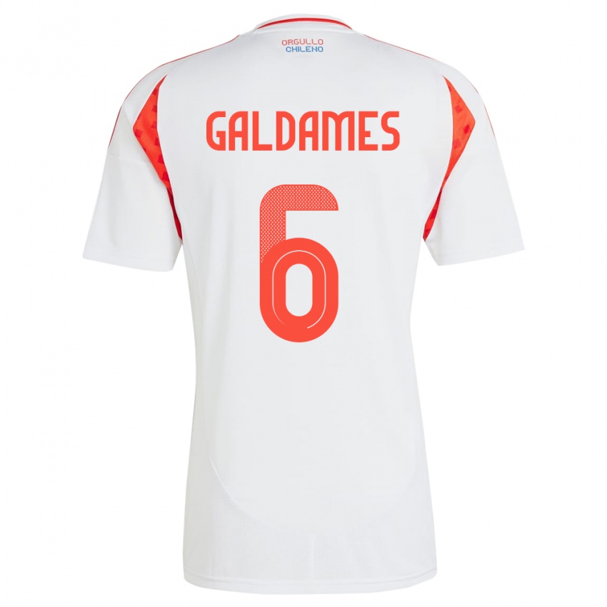 Hombre Camiseta Chile Thomas Galdames #6 Blanco 2ª Equipación 24-26 La Camisa Perú